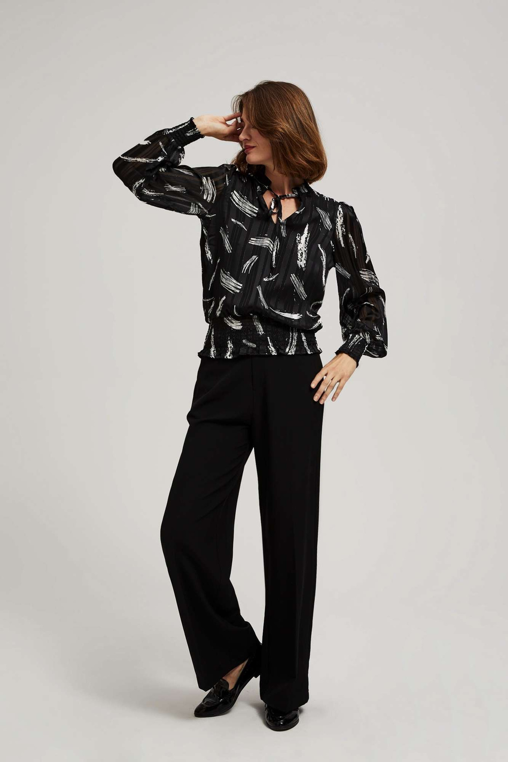 Marisse Black Tie-Neck Shirt