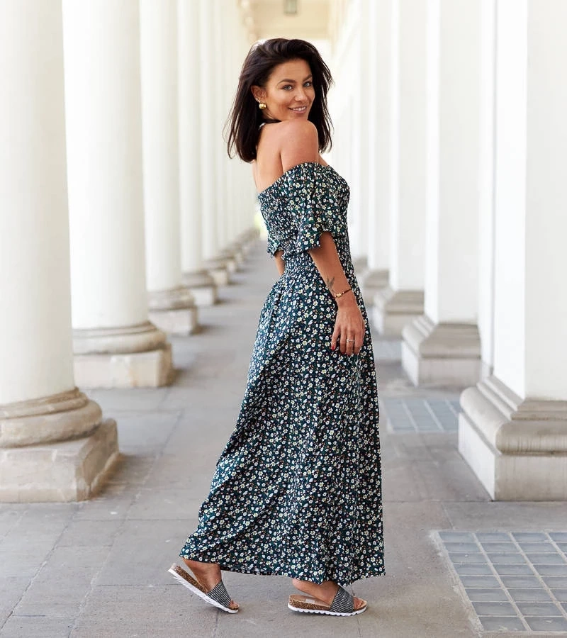 Gemre Rochie maxi neagră cu flori Marcello