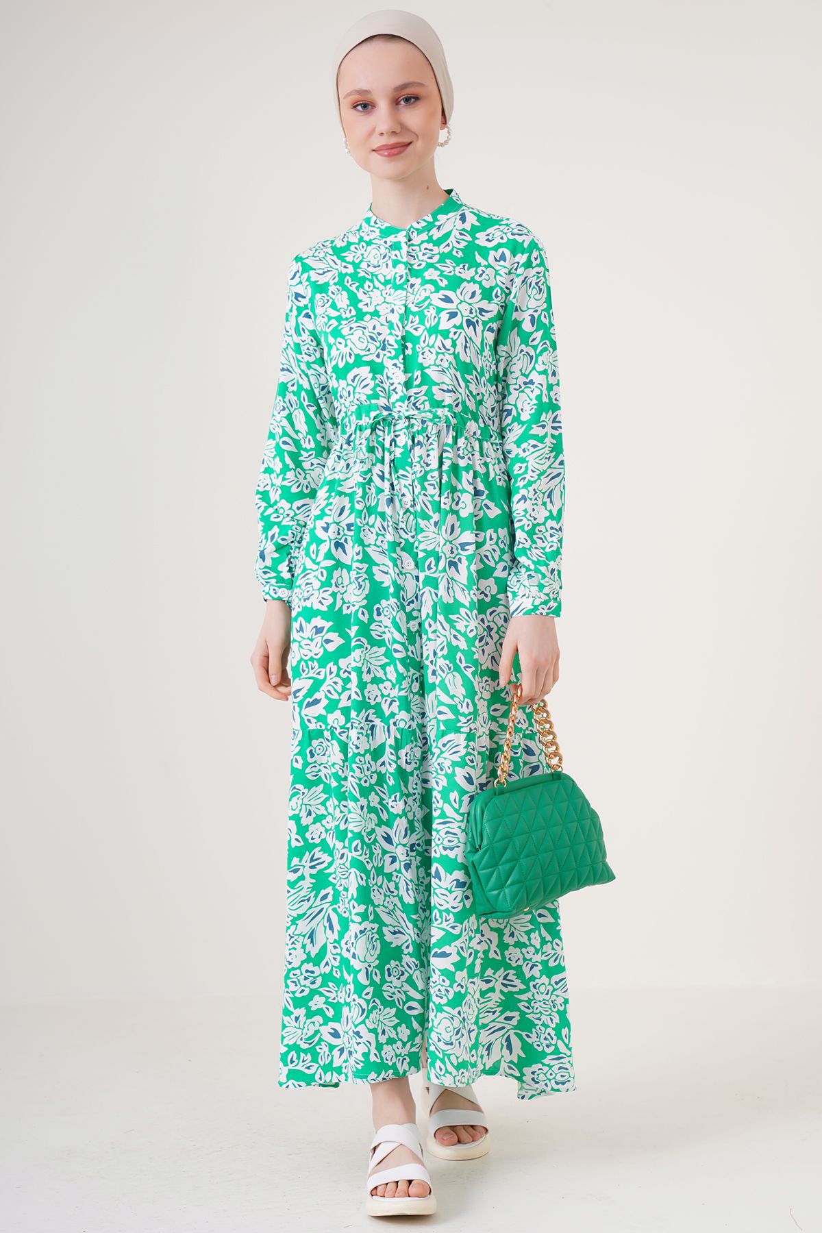 Rochie hijab cu guler mare Bigdart 2144 - verde