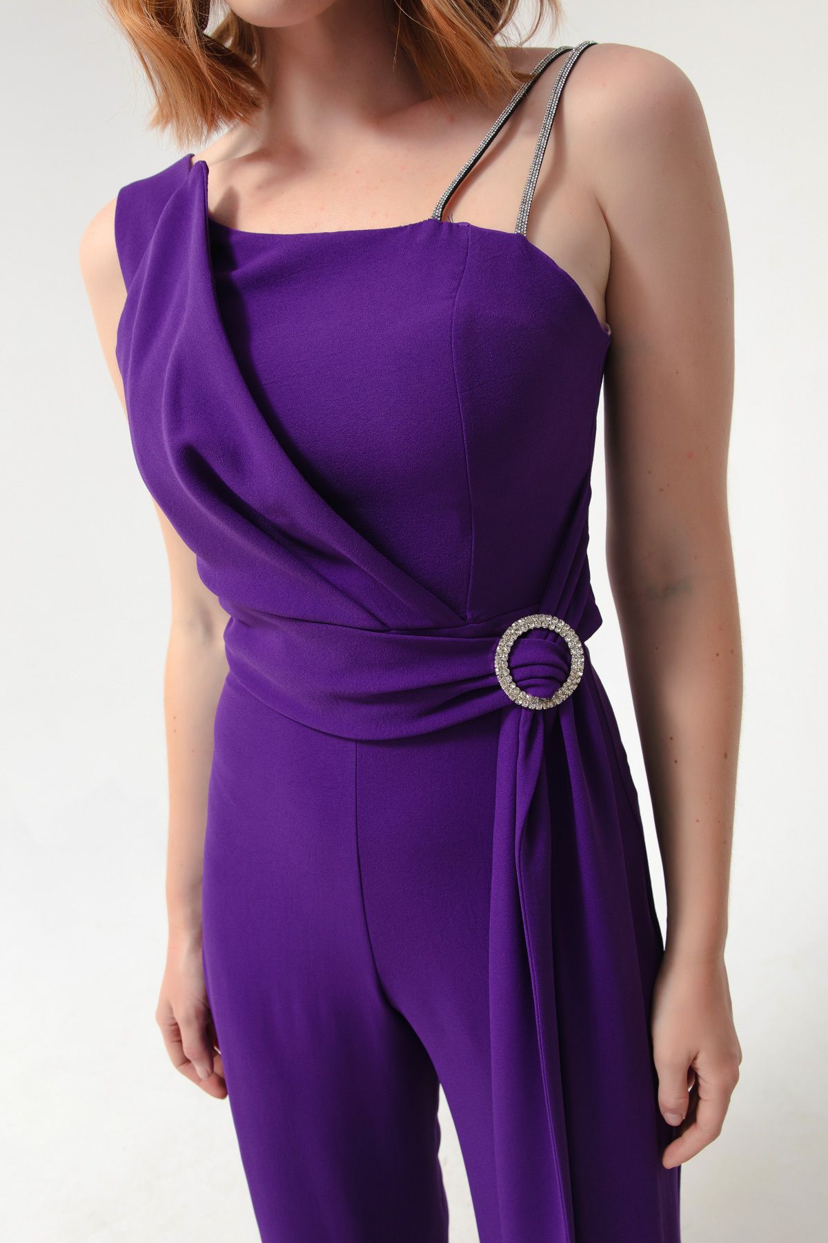 Lafaba femei violet one-shoulder bijuterii rochie de seara salopeta