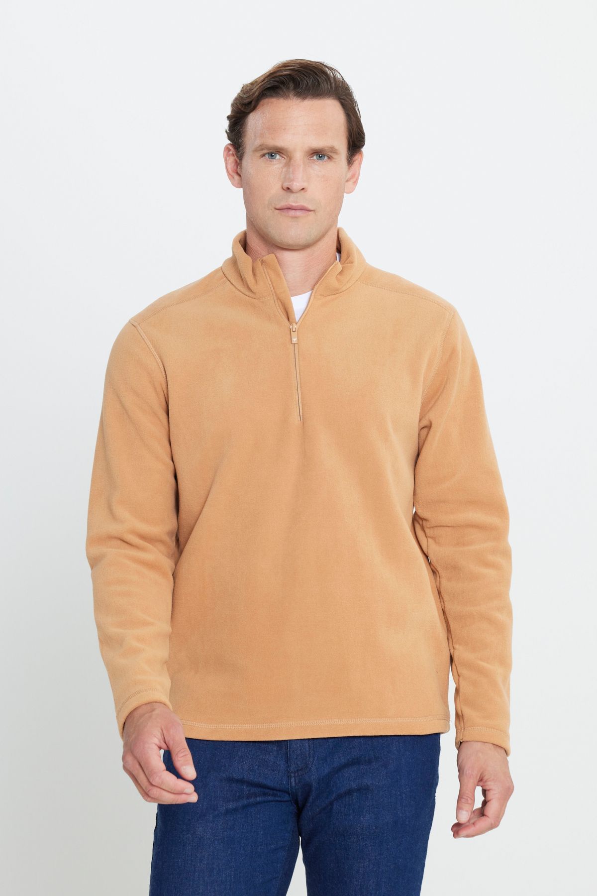 AC&Co / Altınyıldız Classics Men's Caramel Anti-pilling Anti-Pilling Standard Fit High Neck Cold Proof Fleece Sweatshirt