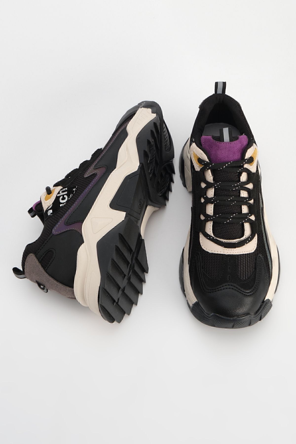 Marjin Women's High-Sole Sneaker Lace-Up Leopard Detail Adidași Desya negru.