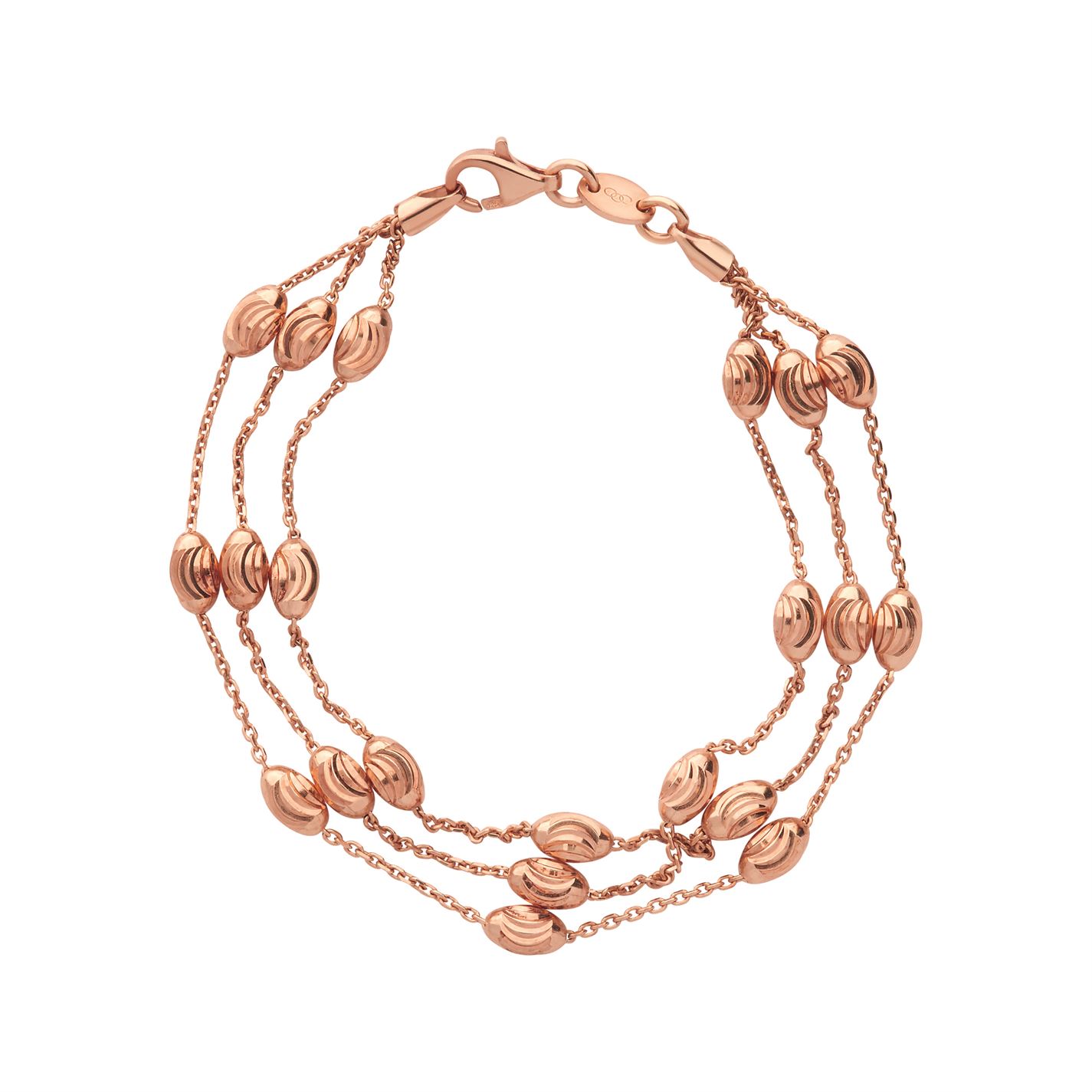 Links Of London Essentials Beaded 18kt Rose Gold 3 Row Bracelet Large