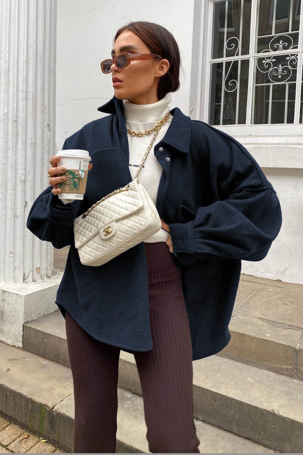 Madmext Mad Girls modrá oversize košeľová bunda