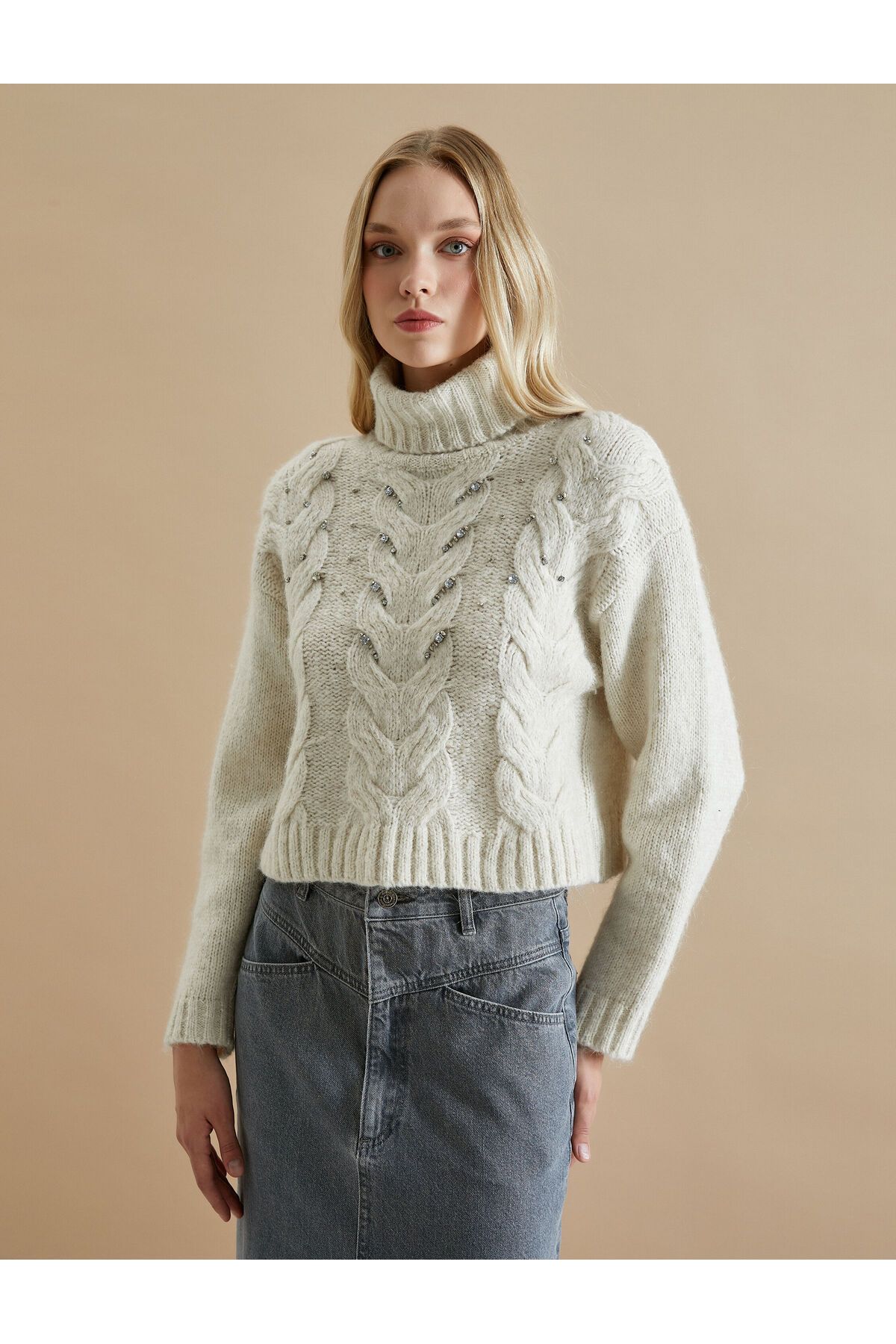Koton X Şahika Ercümen - Half Turtleneck Beaded Sweater