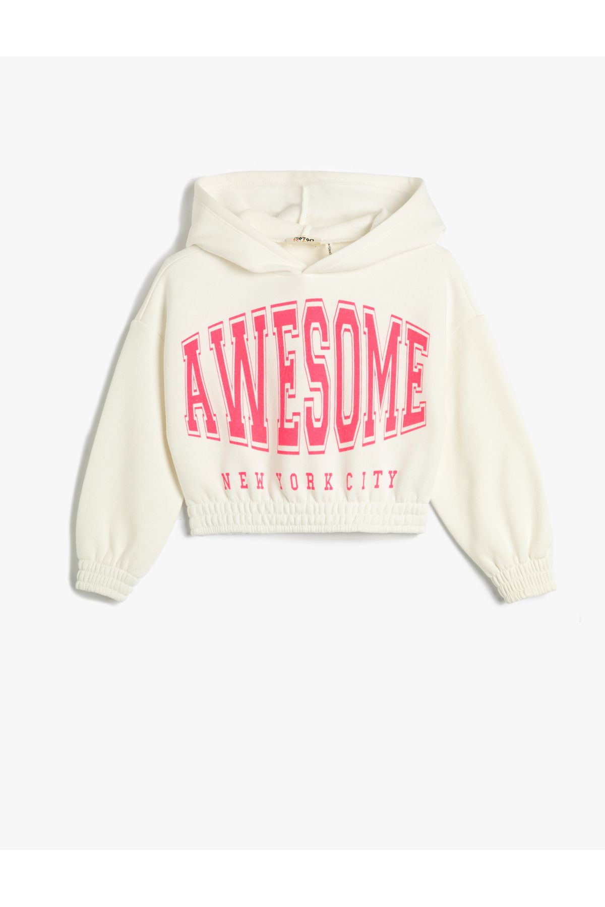Koton College Crop Sweatshirt Hoodie with Elastic Waist and Cuffs Cotton