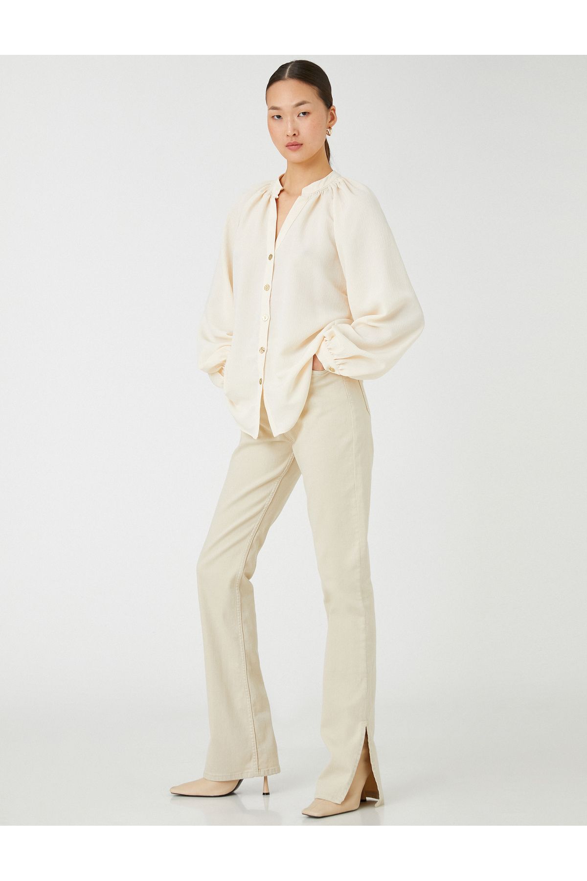 Koton Big Collar Shirt Long Balloon Sleeve Buttoned