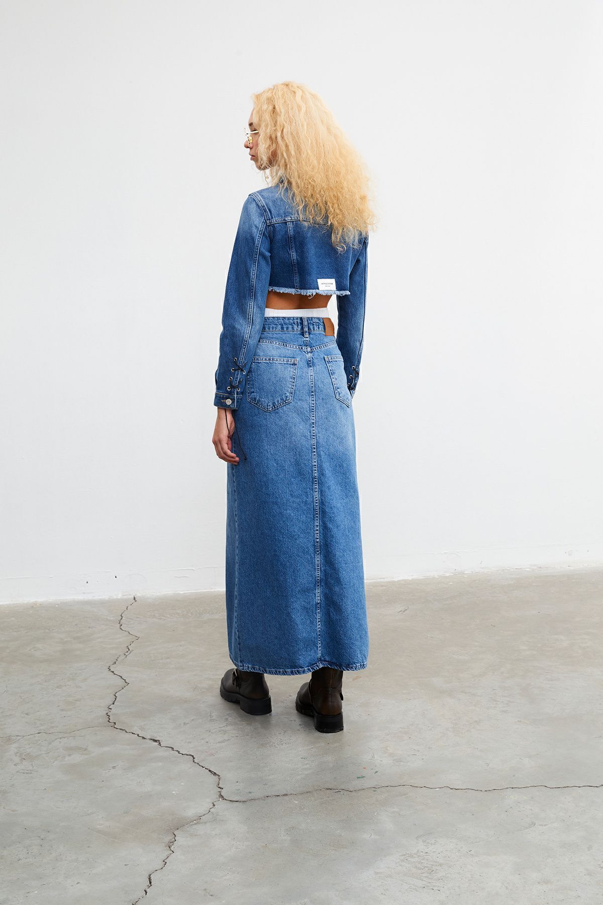 VATKALI Slit denim maxi skirt
