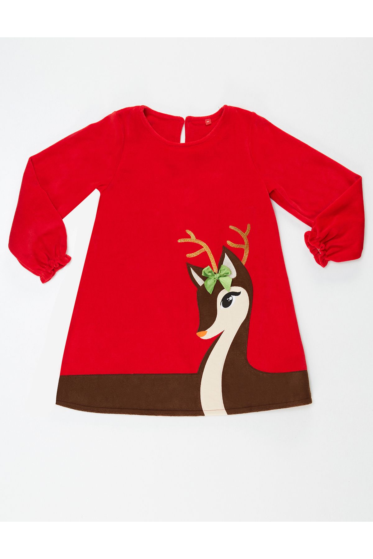 Denokids Fawn Girl Velvet Red Christmas Dress
