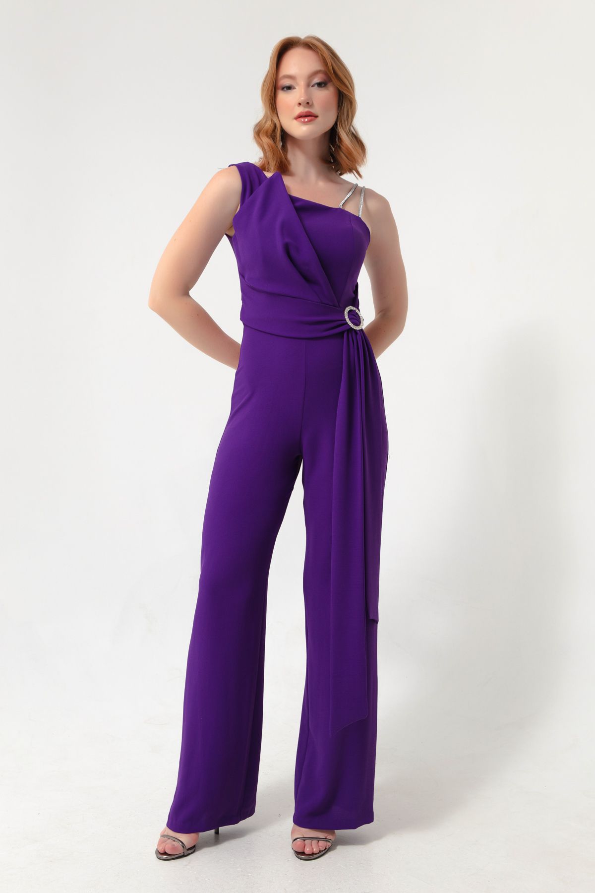 Lafaba femei violet one-shoulder bijuterii rochie de seara salopeta