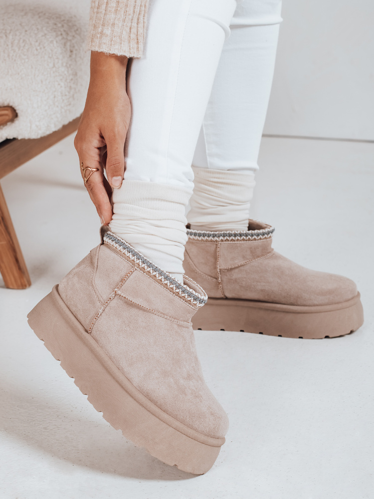 Cizme de zăpadă pentru femei cu platformă, bej deschis