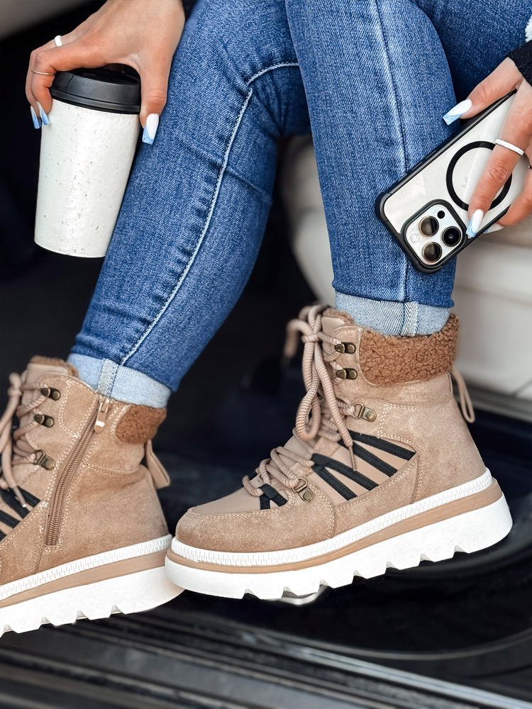 Botki damskie COZYLOFT ocieplane trekkingowe khaki Dstreet