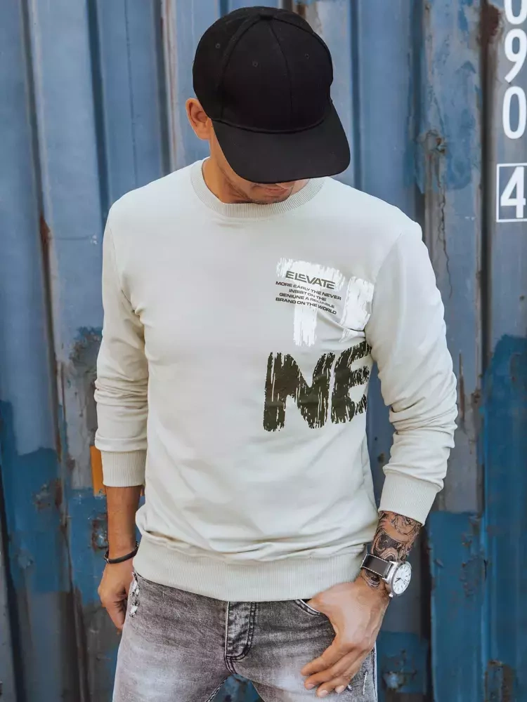 Bluza męska z nadrukiem beżowa Dstreet
