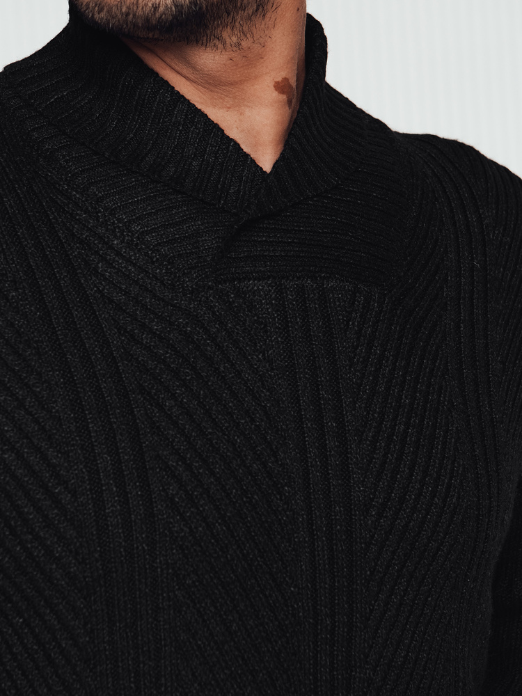 Pulover negru bărbătesc cu guler șal