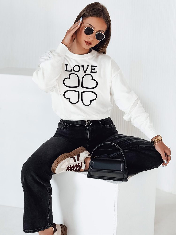 Sweter damski z nadrukiem CLOVER biały Dstreet