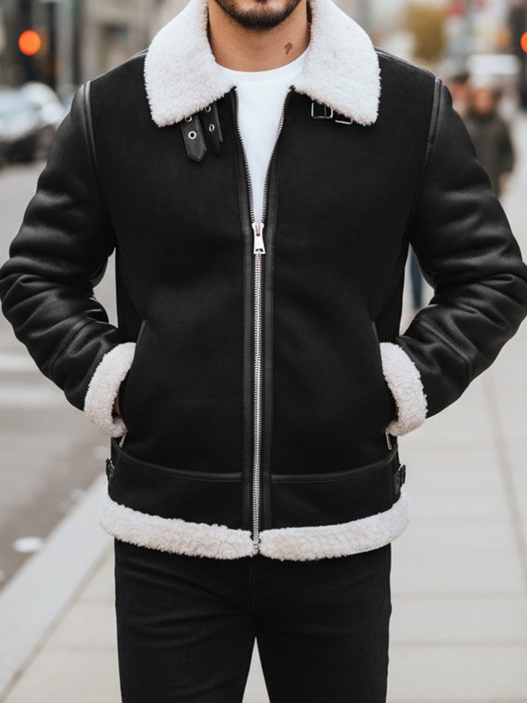 Geacă de piele bărbătească cu blană albă