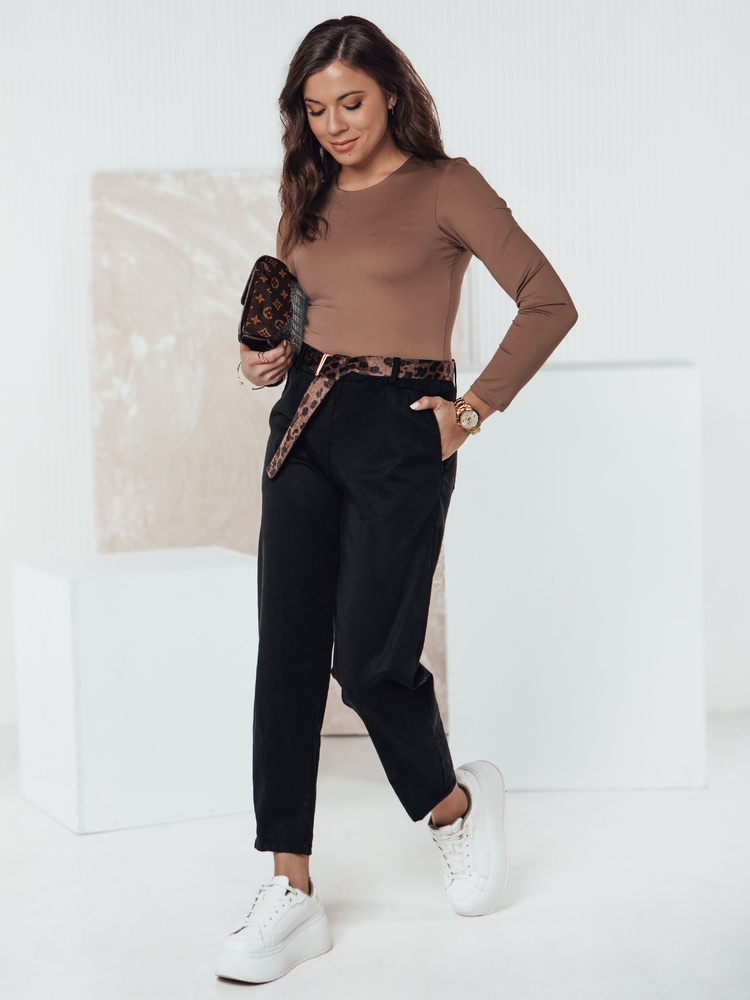 Pantaloni chino negri pentru femei cu curea