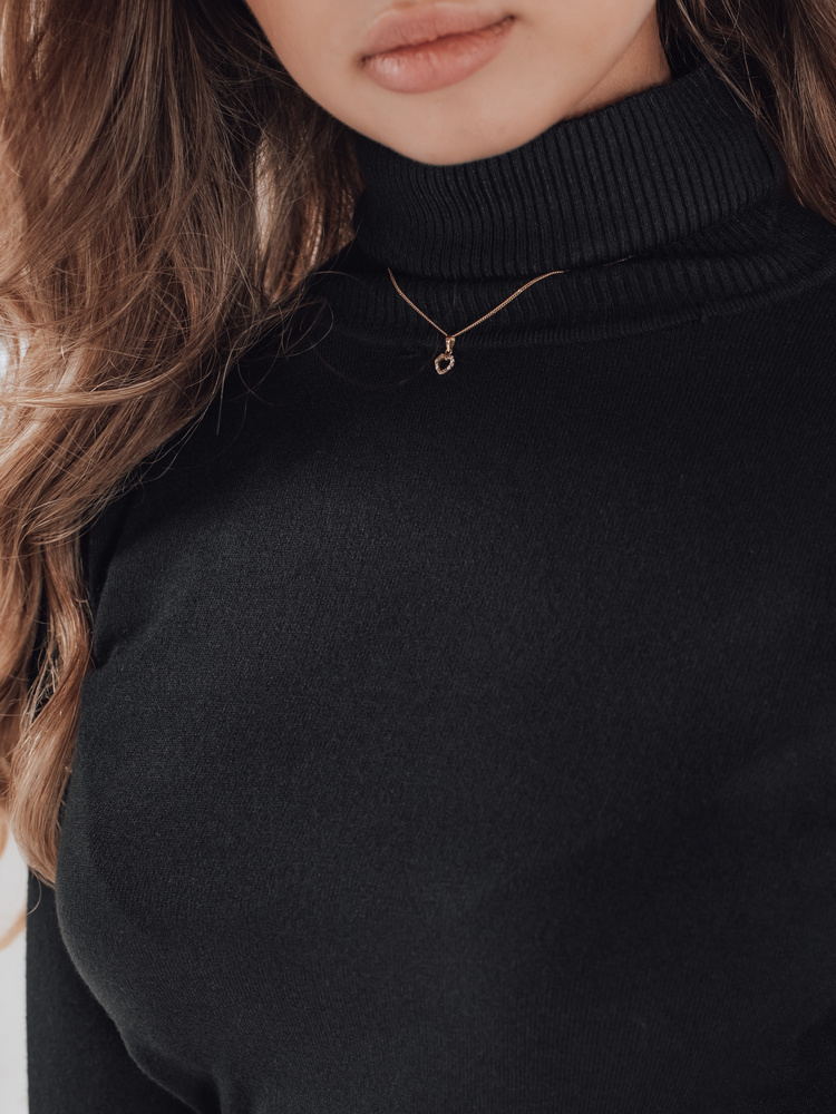 Pulover cu guler înalt VANORIA negru pentru femei