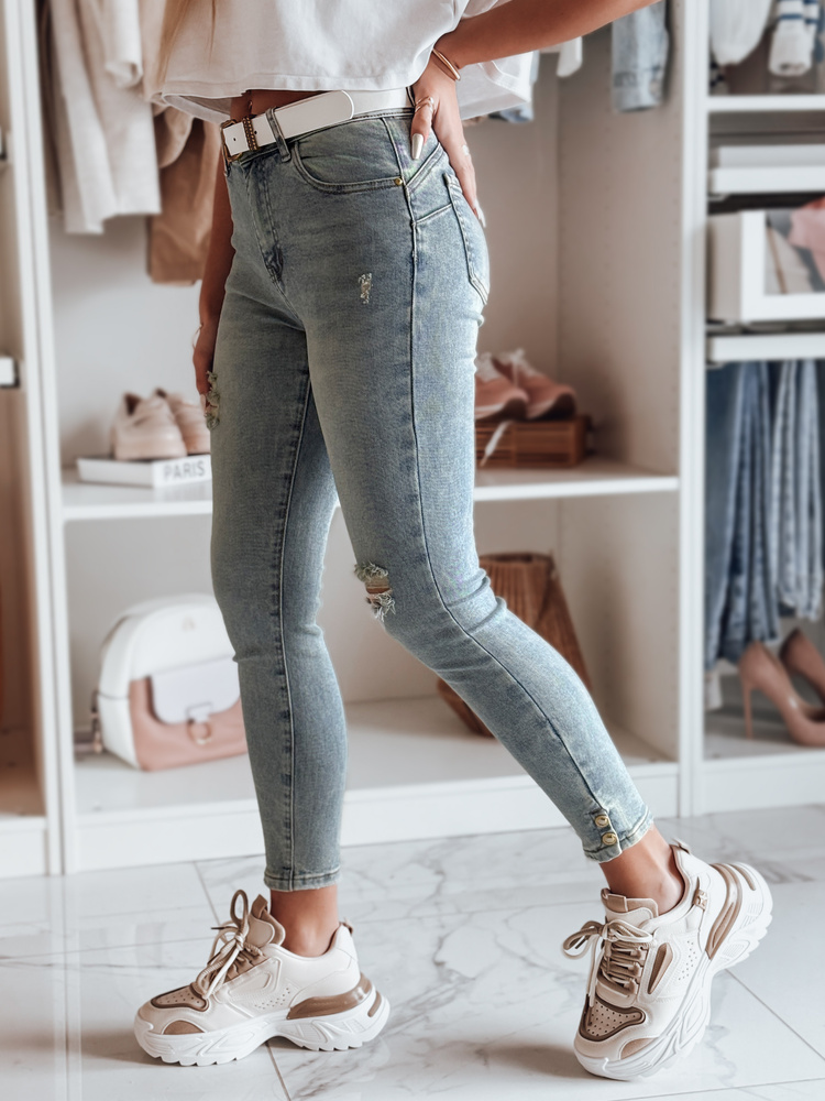 Spodnie damskie jeansowe skinny z paskiem ICONON niebieskie Dstreet