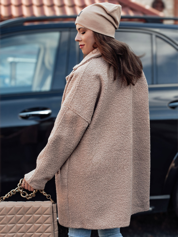 Palton de damă PLUSHLINE piele de miel bej