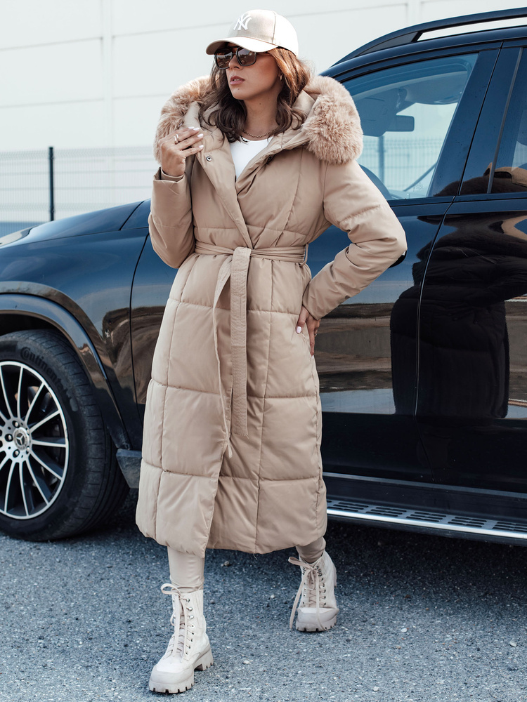 Kurtka damska pikowana długa GLAMWARM beżowa Dstreet