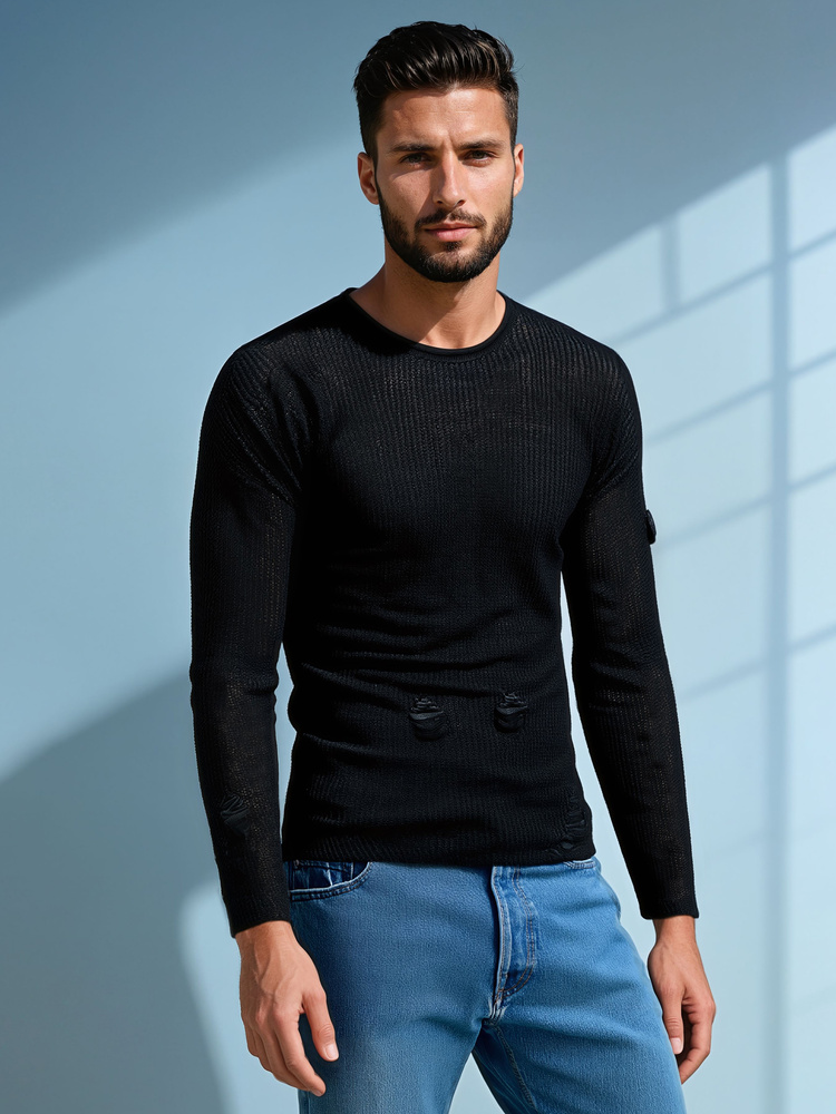 Sweter męski czarny Dstreet