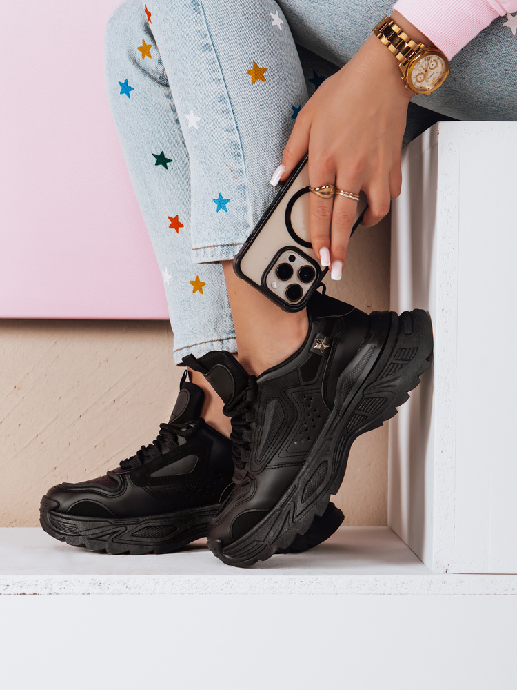 Teniși negri pentru femei cu platformă CELESTIC