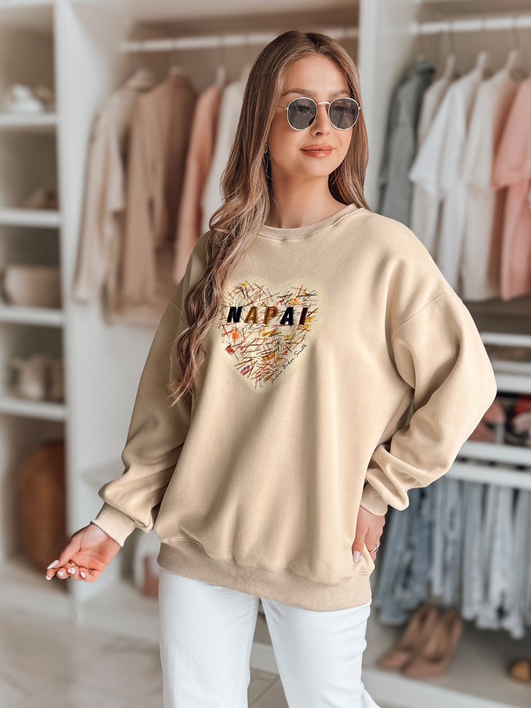 Bluza damska oversize z sercem SERDUCHOVA beżowa Dstreet