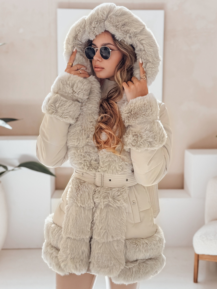 Kurtka damska zimowa CITYGLANCE z futerkiem jasnobeżowa Dstreet