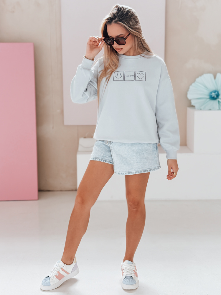 Bluza damska oversize z haftem EASYJOY niebieska Dstreet