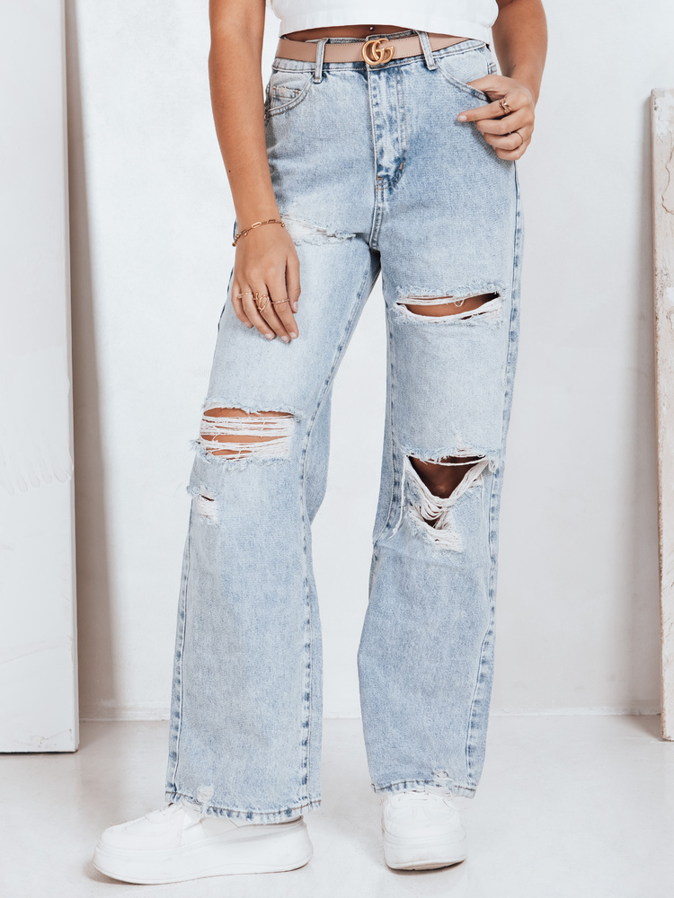 Dámske široké džínsy s pretrhaniami