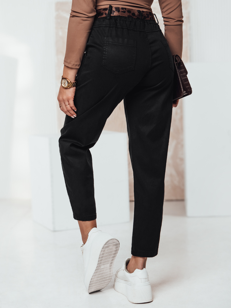 Pantaloni chino negri pentru femei cu curea