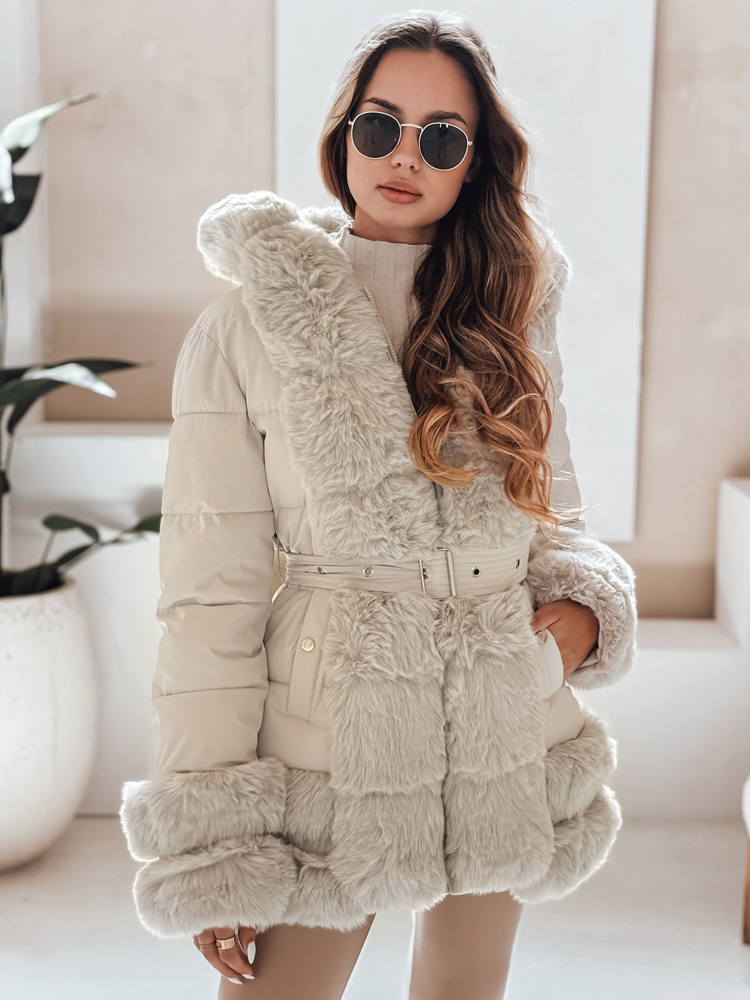 Kurtka damska zimowa CITYGLANCE z futerkiem jasnobeżowa Dstreet