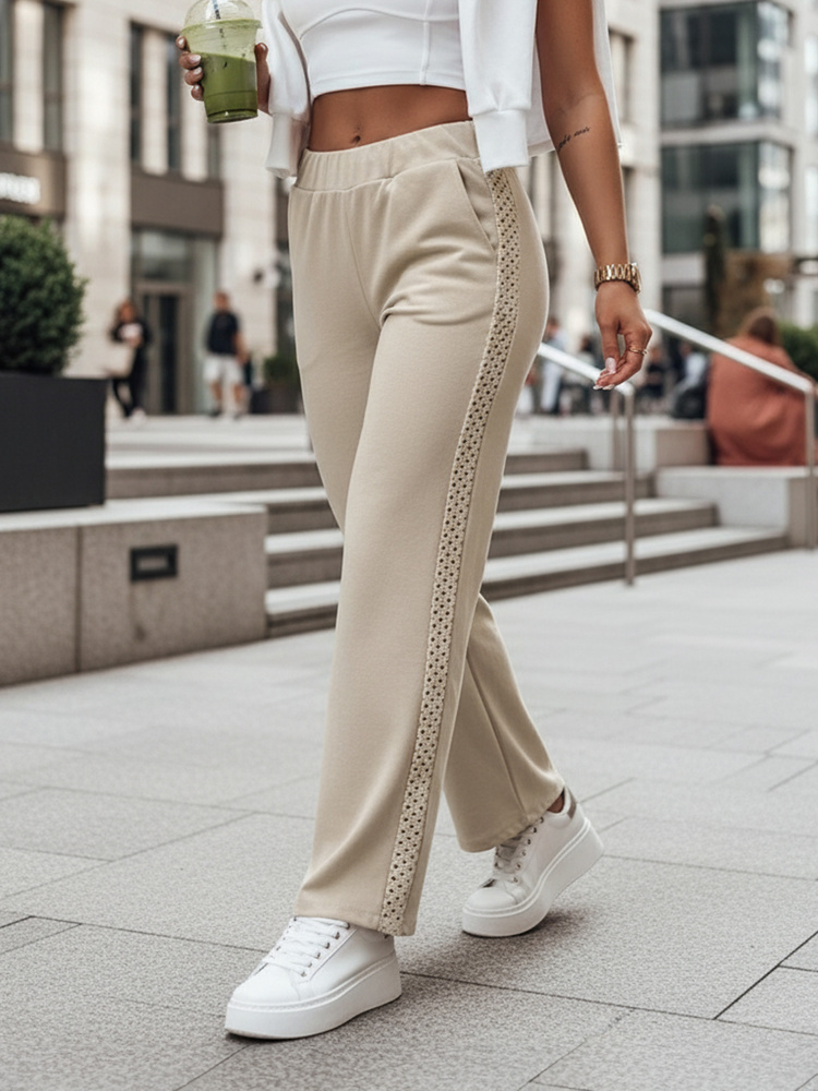 Dámske pruhované nohavice wide leg LUXEEN