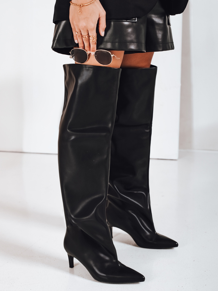 Kozaki damskie z szeroką cholewką czarne Dstreet