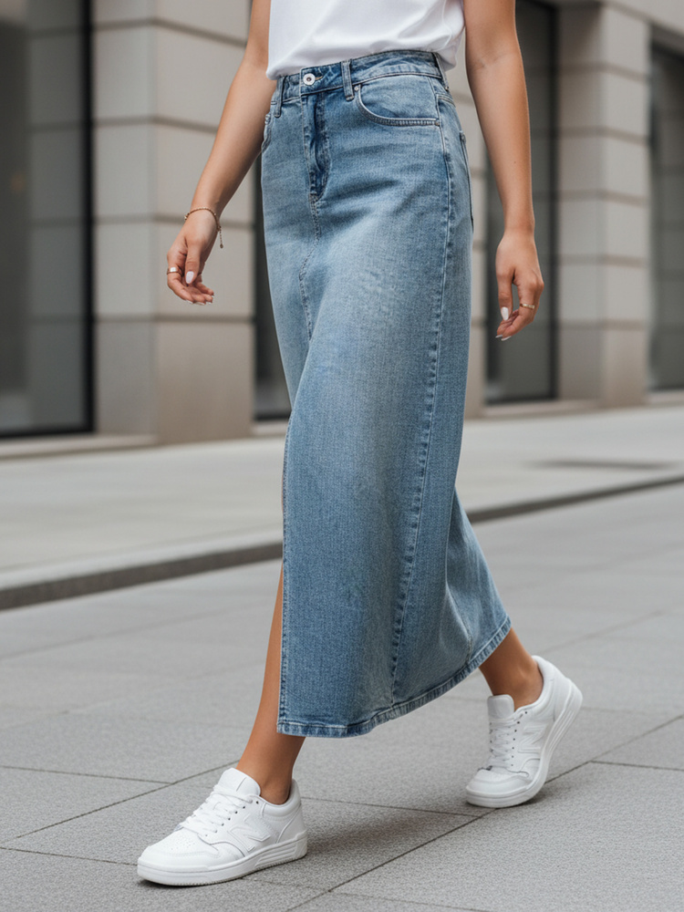 Maxi rifľová sukňa s kvetom
