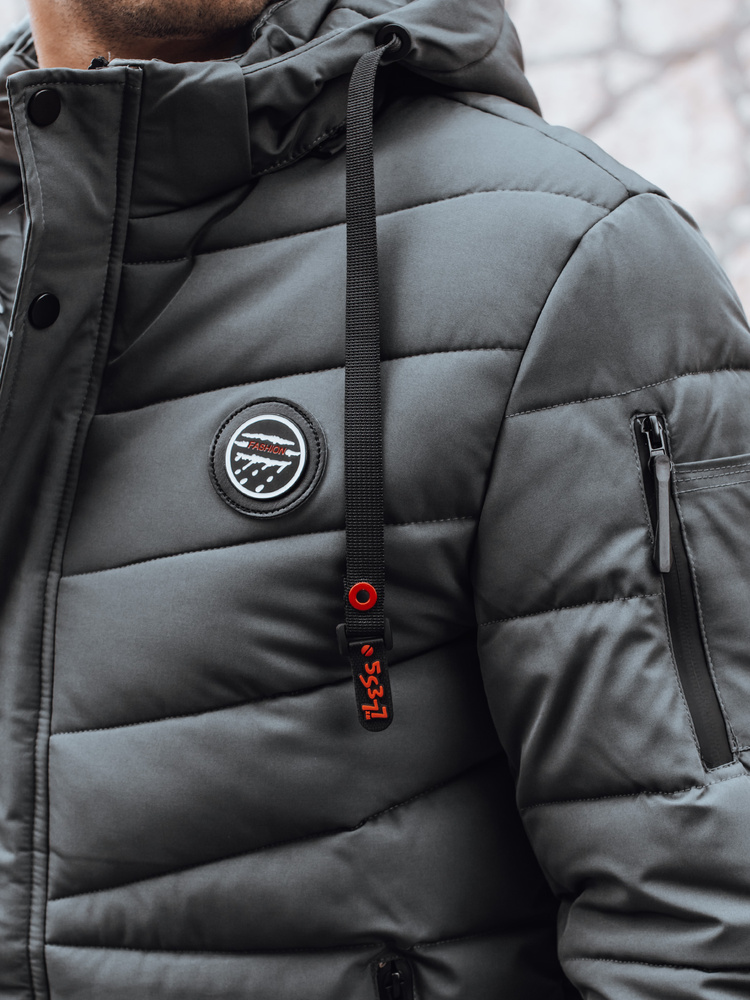 Kurtka męska zimowa pikowana z kapturem grafitowa Dstreet