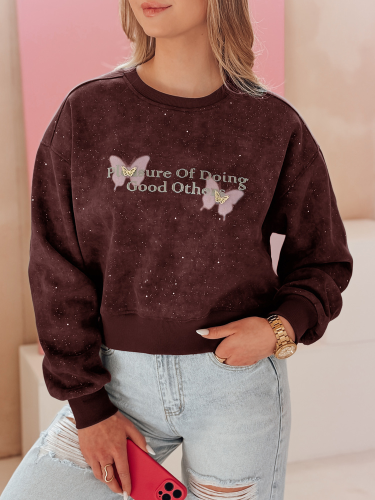 Bluza damska oversize tie-dye w motyle SPARKI bordowa Dstreet