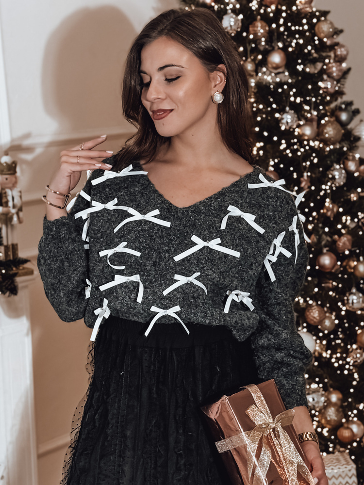 Sweter damski RIBBLOOM w kokardki czarny Dstreet