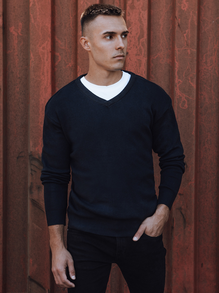 Sweter męski w serek granatowy Dstreet