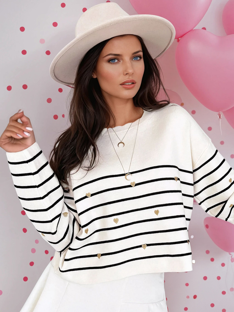 DStreet Sweter damski VELORIA ecru-czarny