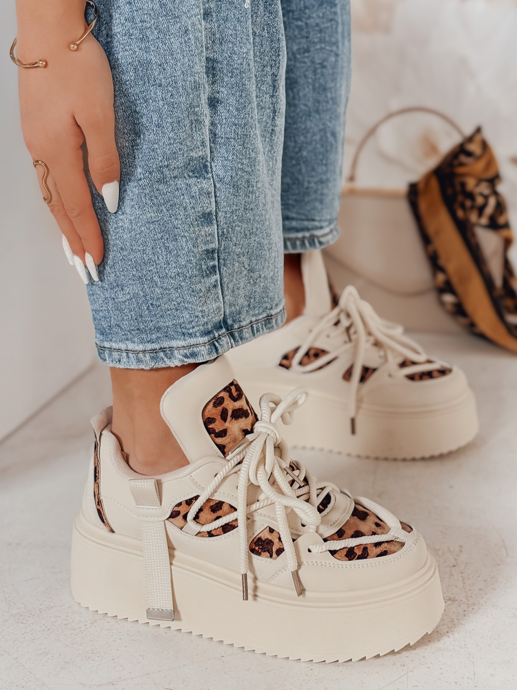 Teniși cu platformă pentru femei, cu imprimeu leopard