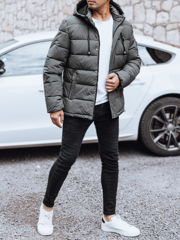 Kurtka męska zimowa pikowana z kapturem grafitowa Dstreet