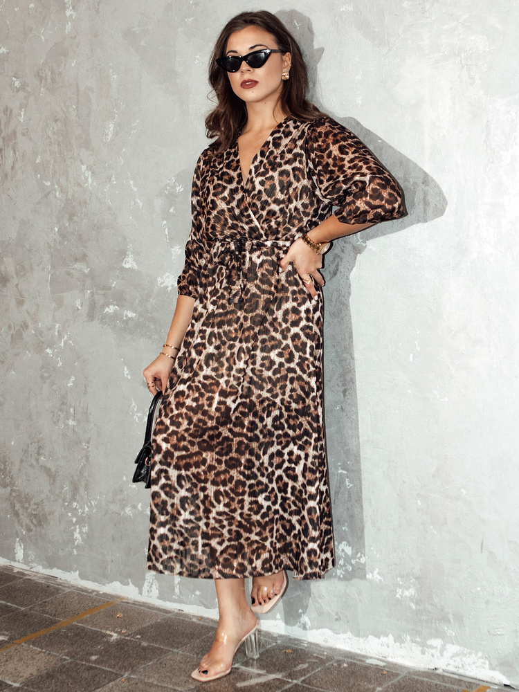 Rochie midi pentru femei cu imprimeu leopard