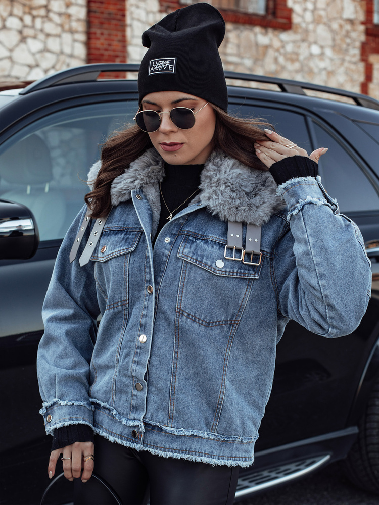Kurtka damska FURDENIM jeansowa z futerkiem jasnoniebieska Dstreet