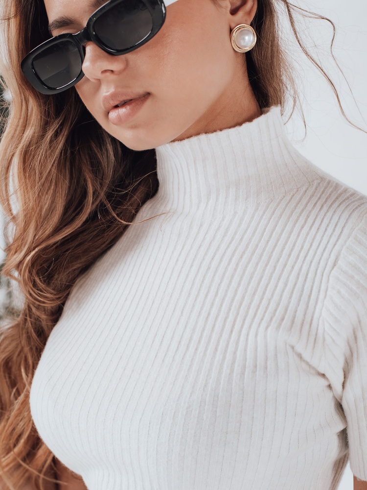 Damski sweter prążkowany z krótkim rękawem GIRLGLORY biały Dstreet