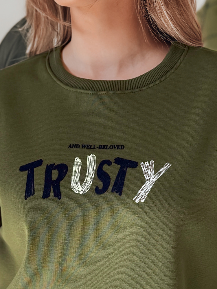 Bluza damska oversize z haftem SOFTRUS zielona Dstreet