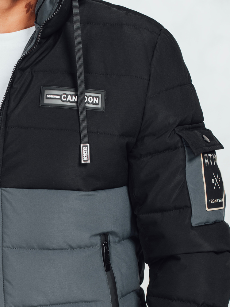 Kurtka męska zimowa z kapturem czarno-szar- Dstreet