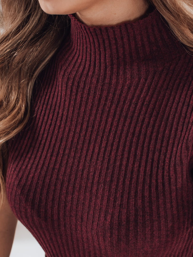 Damski sweter prążkowany z krótkim rękawem GIRLGLORY bordowy Dstreet