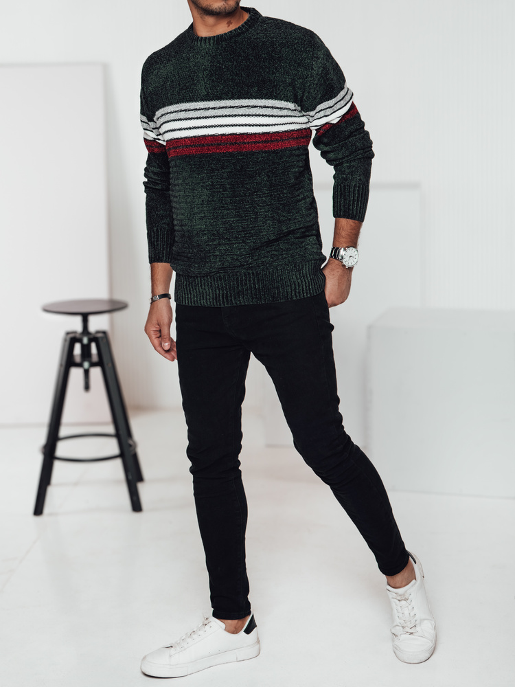 Sweter męski w paski zielony Dstreet